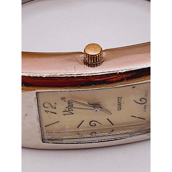 1980s Accutime K977 Vivani Abalone Inset Vintage Cuff Bracelet Watch - Picture 2 of 11